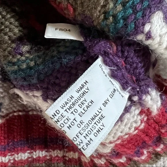 L.L. Bean Vintage 100% Wool Aztec Western Crewneck Sweater Chunky Knit - Picture 6 of 8